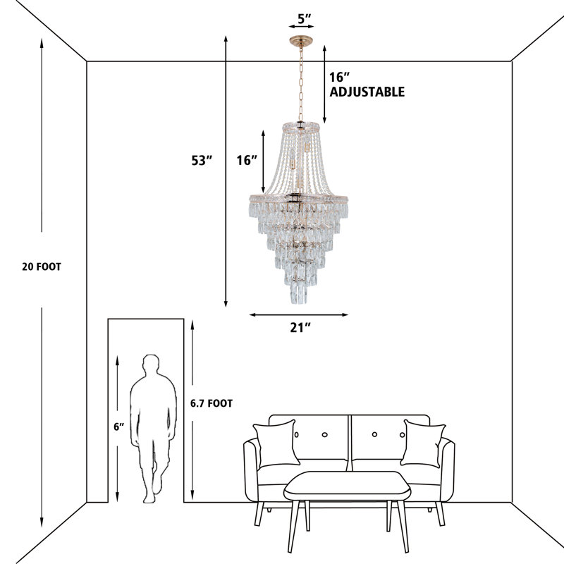 15-Light 6-Tier Gold Crystal Dimmable Empire Glam Chandelier