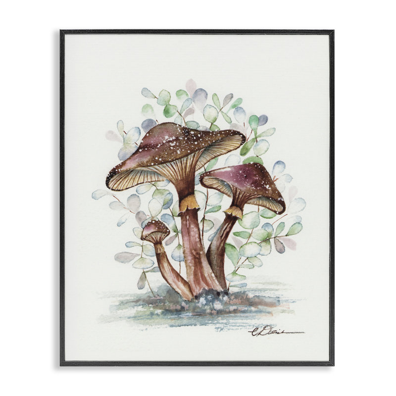 Champignons terreux, estampe numérique, conception de Cady, H 20 po x l 16 po, Giclée encadrée noir minuit