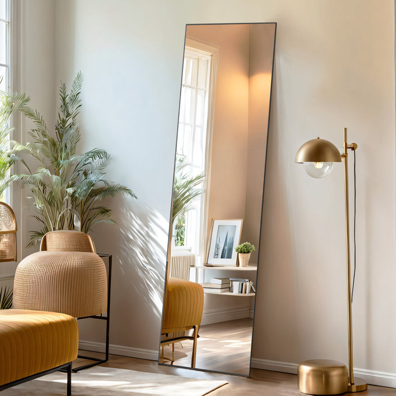 Ishanvi Full Length Mirror Full Body Floor Mirror Standing Hanging Or Leaning Wall Mirror For Bedroom, 59" x 16", Black