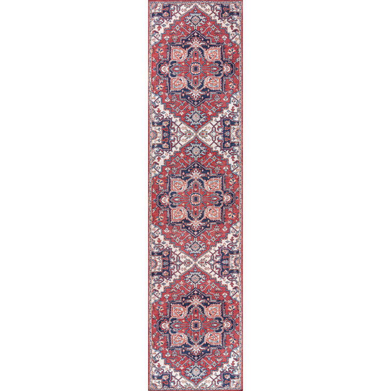 Tapis rouge / bleu marine Aailiyah Ornate, Tapis de couloir 2 pi x 10 pi
