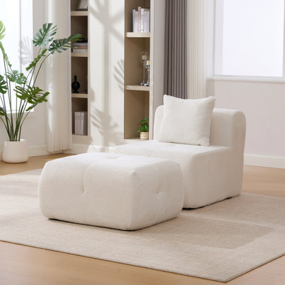 31" Modular Cloud Armless Accent Chair With Ottoman Set