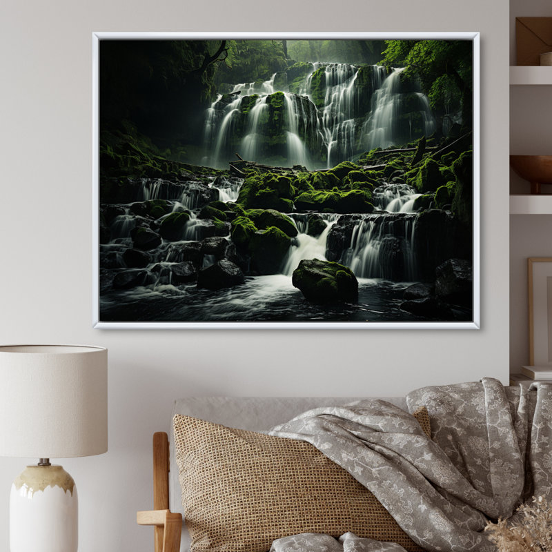 " Waterfall Sublime Symphony ", White Floater Framed, 30" H x 40" W x 1.5" D