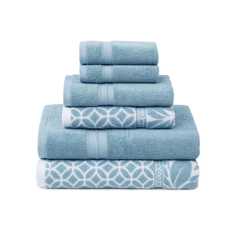 Modern Threads Trefoil Filigree 6-Piece Reversible Yarn Dyed Jacquard Towel Set – 100% Cotton, Quick Dry & Absorbent Bath, Hand & Washcloths