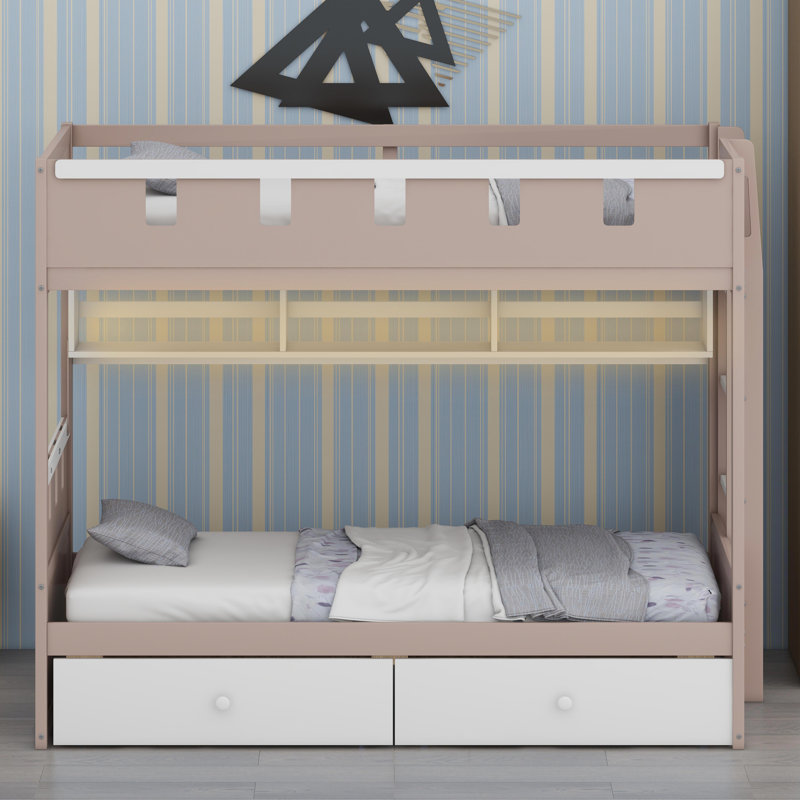 Fantasy-Themed Bunk Frame Featuring Drawer Organization, Display Shelves, and Ambient LED Illumination, White