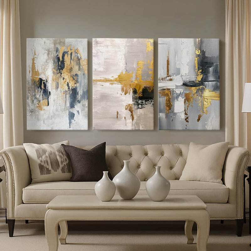 ABSTRACT Series CDXC  -Custom Wrapped Gallery Canvas - 3 Pieces, 27" H x 54" W