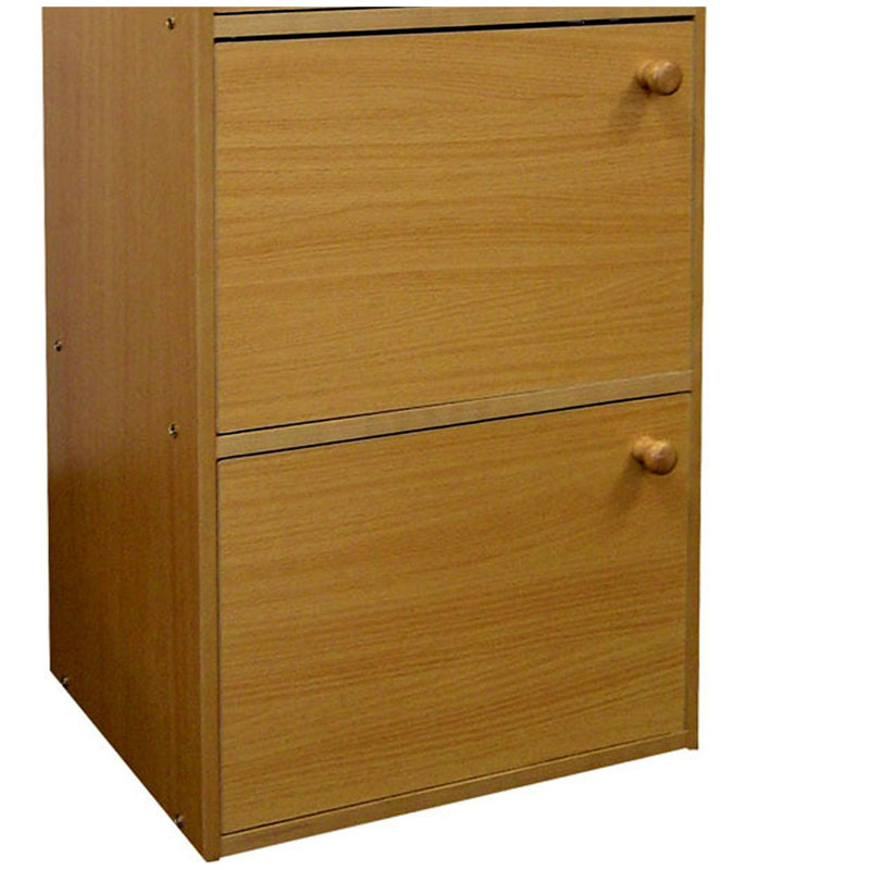 Bibliothèque / étagère en bois de 35,5 po de hauteur à 3 niveaux avec portes, finition naturelle