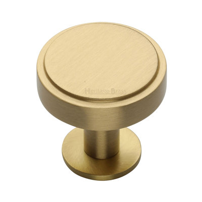 Heritage Brass Cabinet Knob Stepped Disc Design with Rose