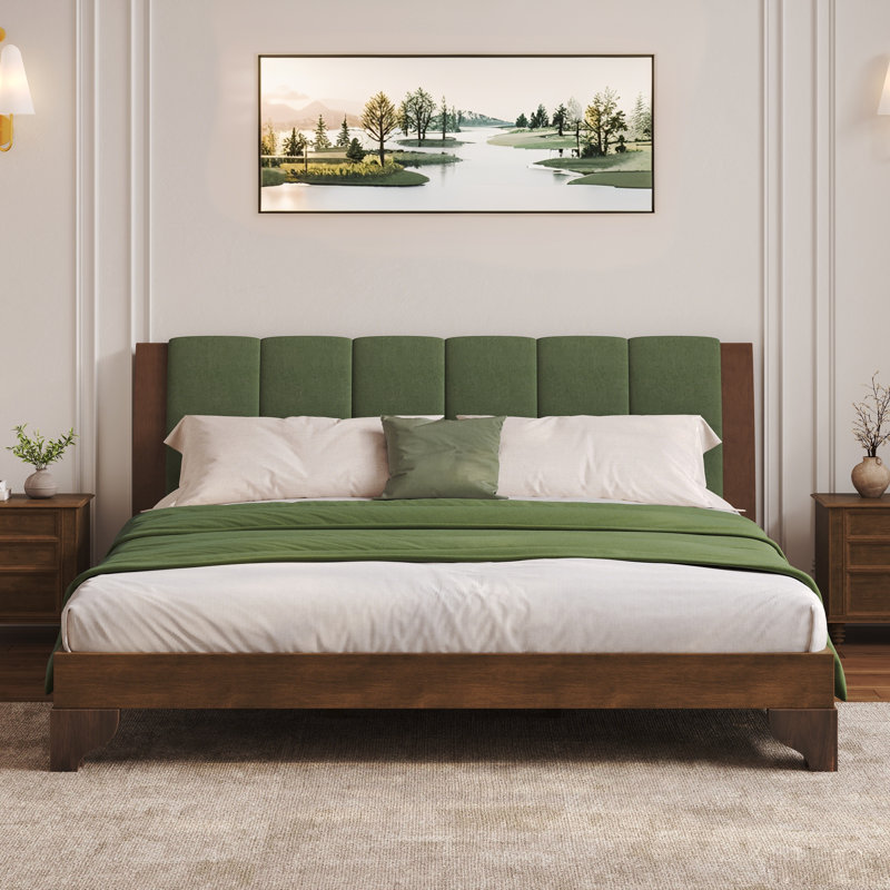 Base de lit très grand en bois de pin de qualité supérieure, base de lit très grand avec tête de lit incluse, Brun