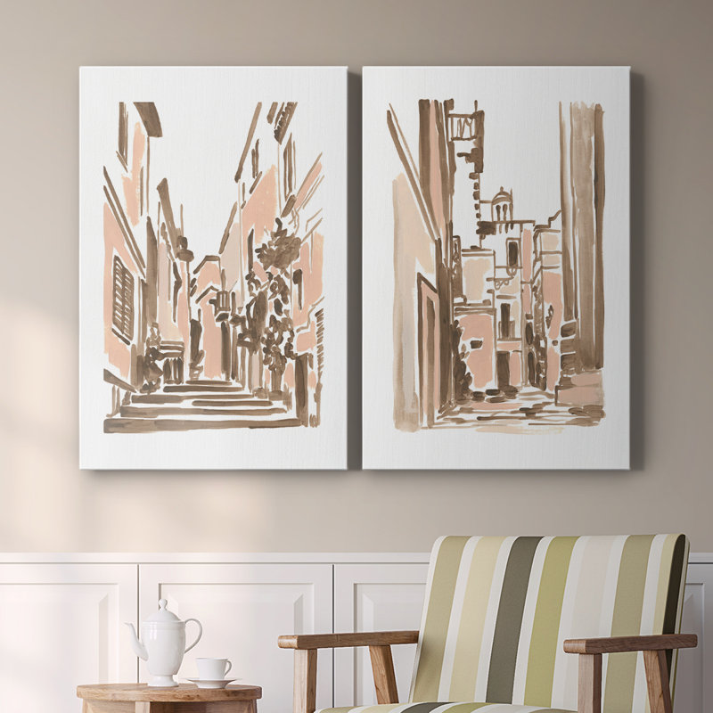 Blush Architecture Study I - Toile tendue avec châssis de qualité supérieure - Prêt à être accroché