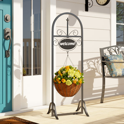 Lowestoft Outdoor Decorative Welcome Sign with Hanging Basket Planter