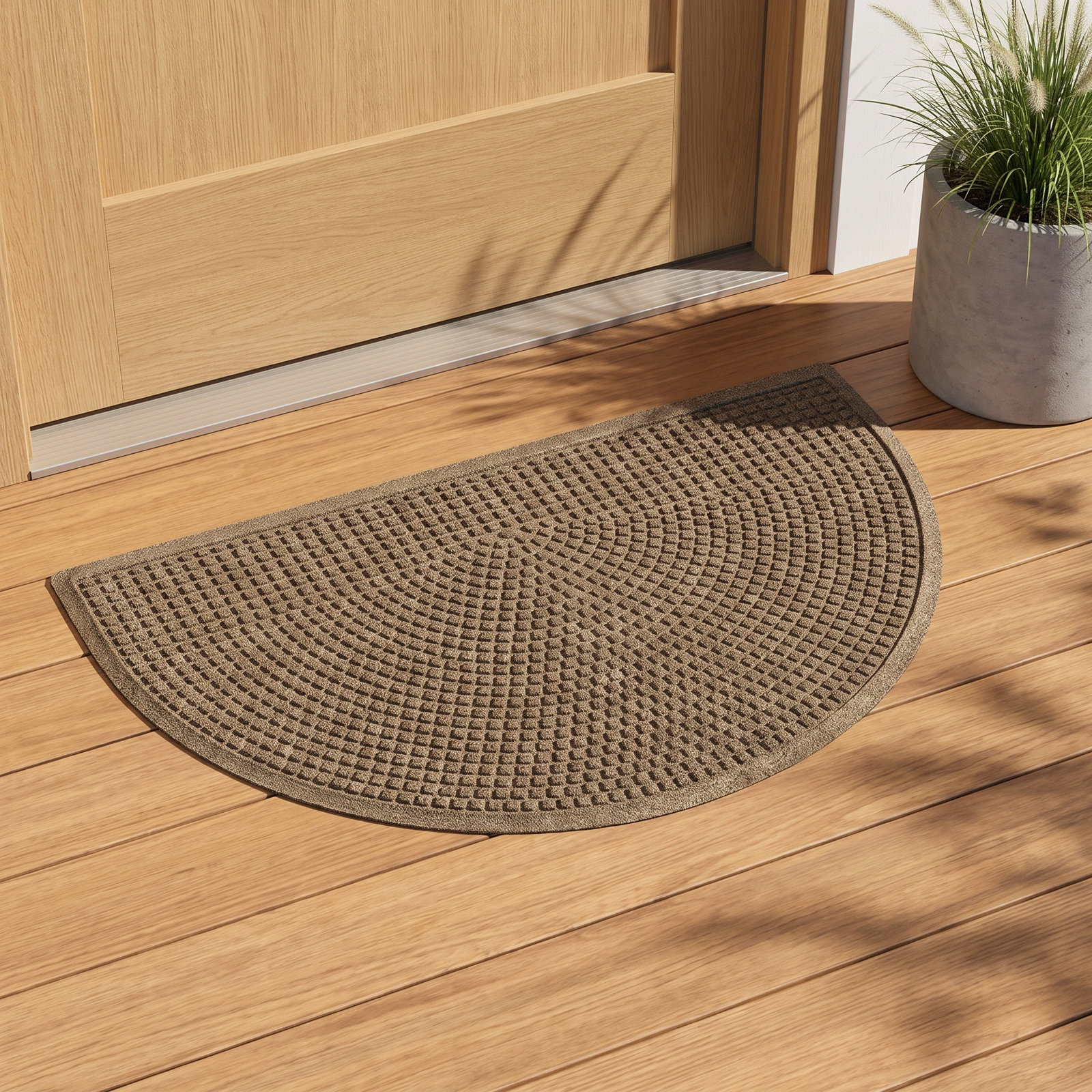 WaterHog Squares Non-Slip Doormat, Camel, Semi-Circle 2' x 3'3"