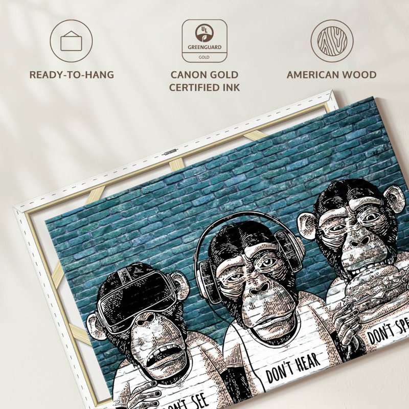 Three Monkeys Canvas Print, 30" H x 45" W x 1.25" D