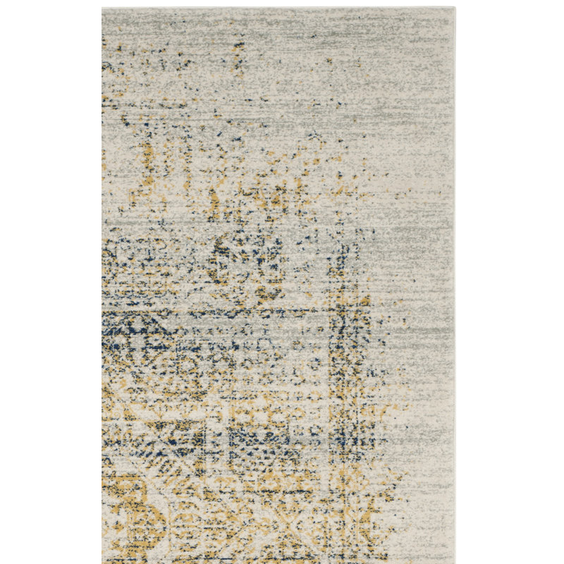 Tapis oriental ivoire / bleu Watsonville, Tapis de couloir 2 pi 2 po x 7 pi
