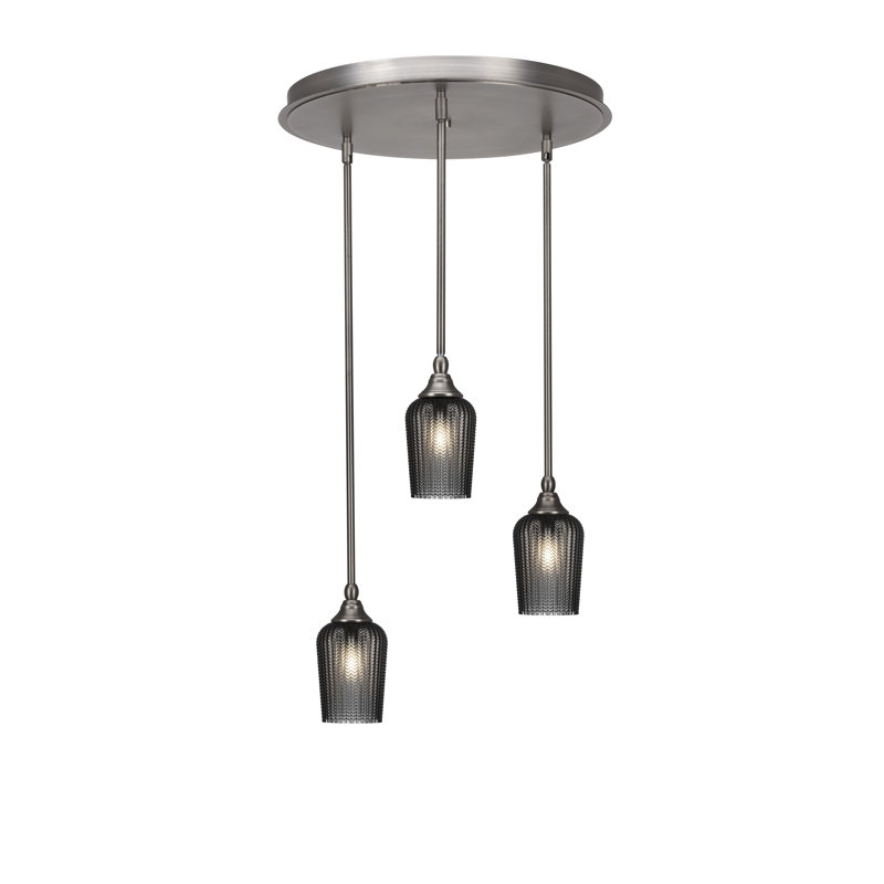 Verre texturé suspendu 3 lumières Empire, Nickel brossé, H 16,5 po x l 19,25 po x P 19,25 po