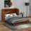 Grand lit escamotable, armoire-lit en bois de pin avec centrale électrique et panneau de décoration en rotin