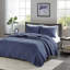 Courtepointe bleu marine 3 pièces pour lit double / grand lit - Microfibre avec rembourrage en coton, réversible, améliore la propreté et l'hygiène de la literie Microfibre, rembourrage, améliore la longévité-128128318-128128317