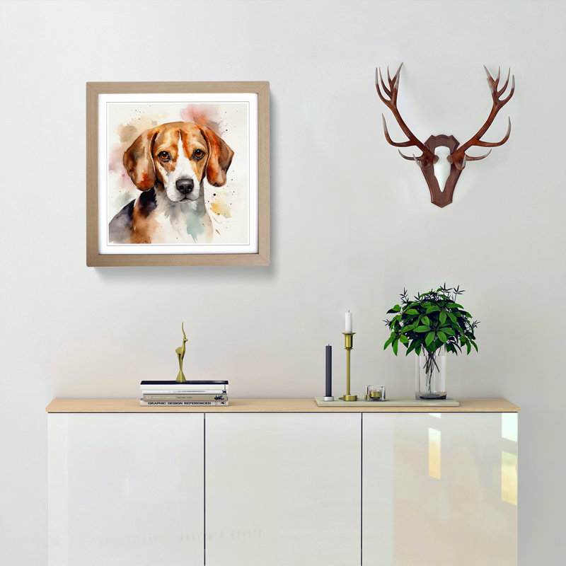 Beagle Watercolour No.1 - Framed Print, Oak
