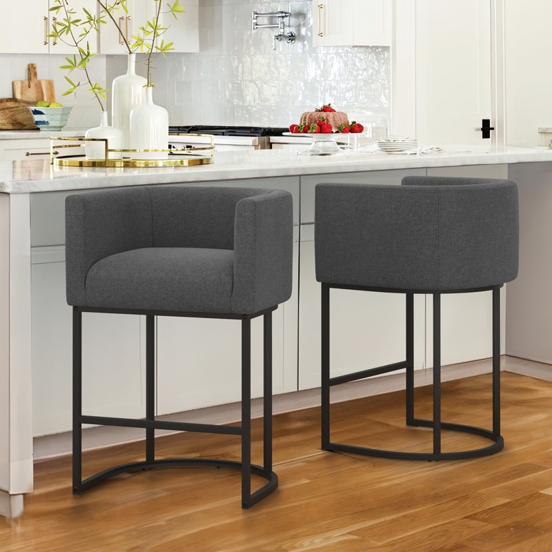 Bechtold Upholstered Counter Stool, Carbon Gray Linen/ Black Frame