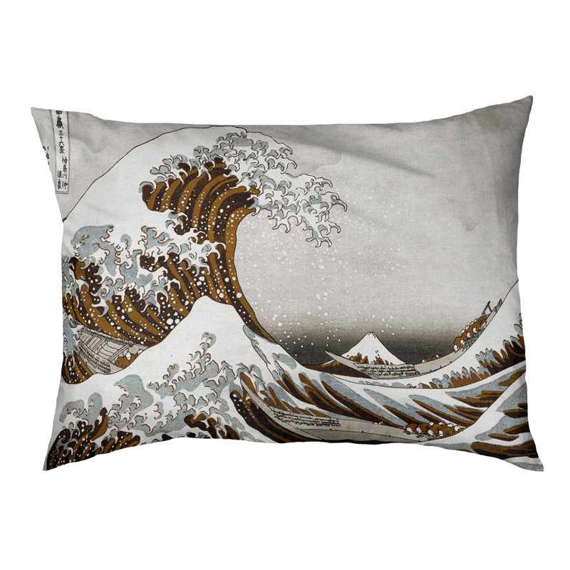 Coussin Burkart la grande vague, L 19,5 po x l 29,5 po, Sépia / gris/ noir