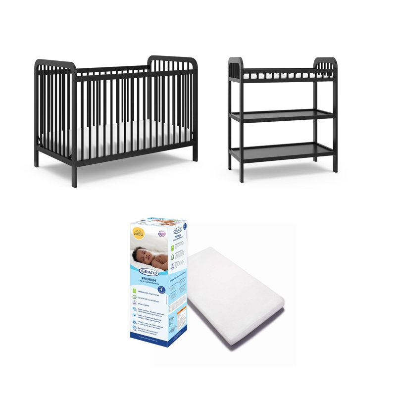 Ensemble de chambre de bébé et table à langer 3-en-1 avec matelas 3 pièces Storkcraft Pasadena, Noir