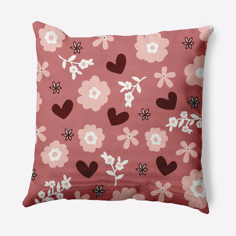 Housse et insert de coussin décoratif carré Flowery Love Valentines, Rose, 20 po x 20 po