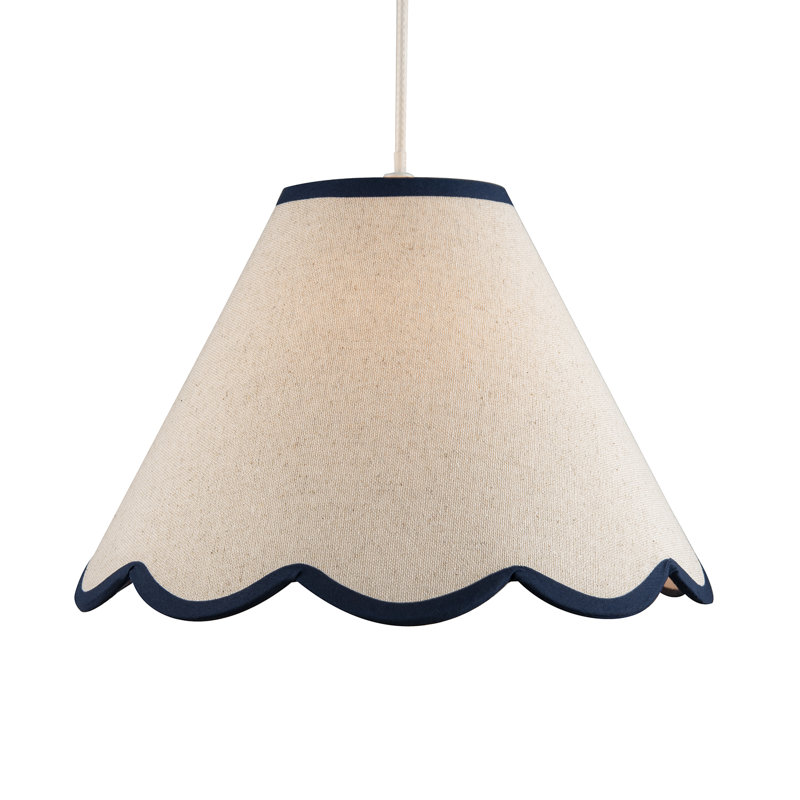 Scallop Edge Natural Textured Linen Coolie Lamp Shade With Trims By, Blue