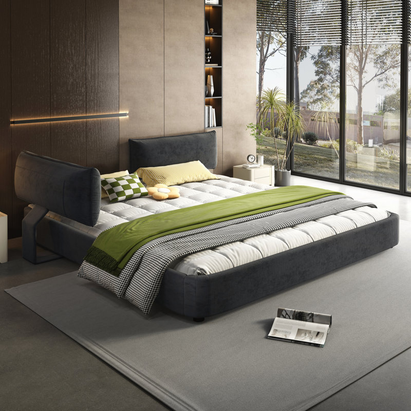 King Size Cloud Bed Frame With Oversized Padded Movable Headboard, Dark Grey