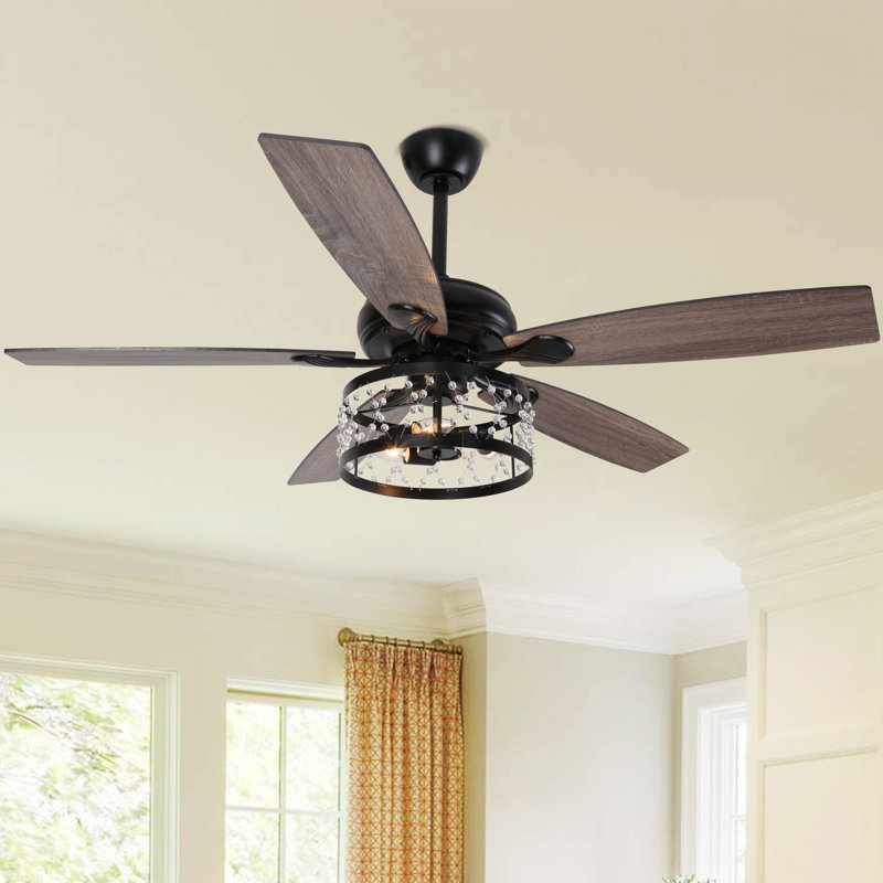 52'' 5-Blade Modern Caged Farmhouse Ceiling Fan Large Room Ceiling Fan with Light and Remote 