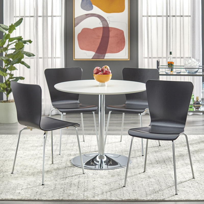 Theotis Pedestal Dining Set, 5 Pieces: 1 Table, 4 Chairs, Black