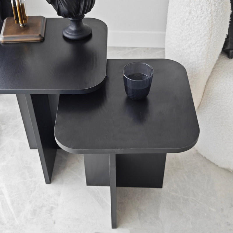 Modern Black Side Table Set (2 Pieces), 15.7 x 19.7 x 15.7 in & 15.7 x 21.7 x 15.7 in | 100% Melamine Coated Particle Board, Thickness: 0.7 in | Stylish & Functional Design for Living Room or Bedroom