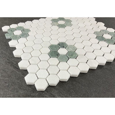 Thassos White and Ming Green 1" x 1" Marble Honeycomb Mosaic Wall & Floor Tile
