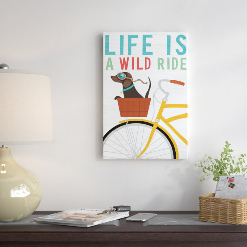 «Beach Bums Series: Dachshund Bicycle II», impression sur toile, H 18 po x l 12 po x P 1,5 po, Toile tendue, Pas de tapis
