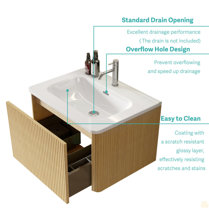 Bassin intégré en céramique blanche, drain non inclus (seulement évier en céramique, sans armoire) , 30"