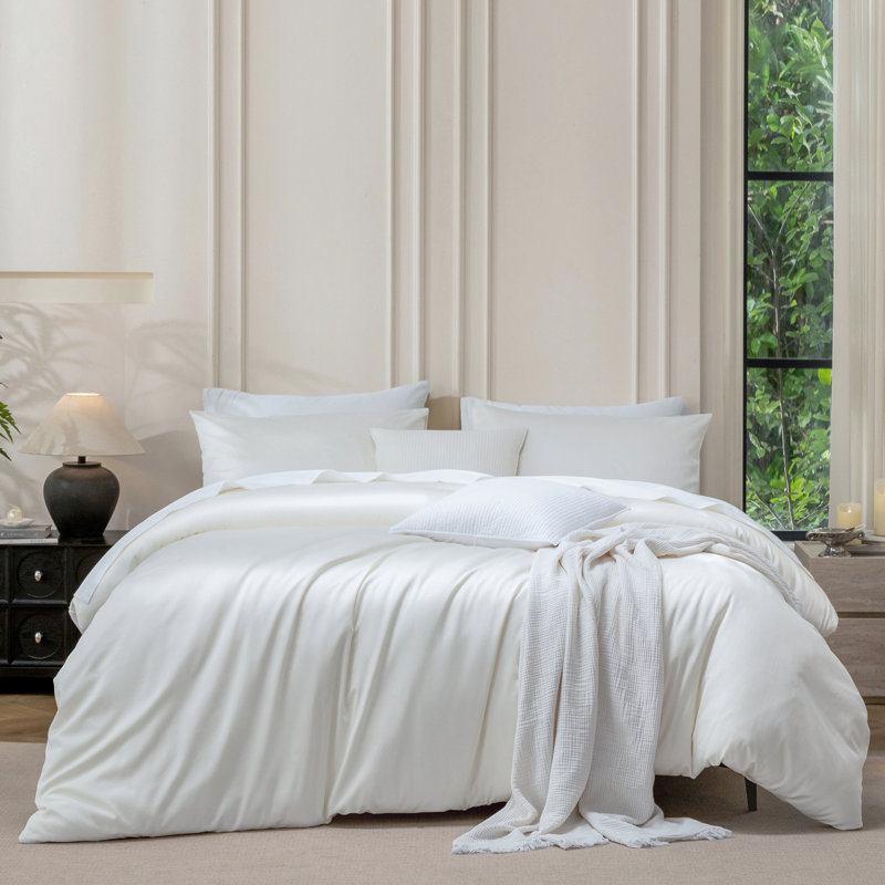 Ensemble de housse de couette MooMee, Housse de couette grand et 2 taies d'oreiller stan, Blanc brillant
