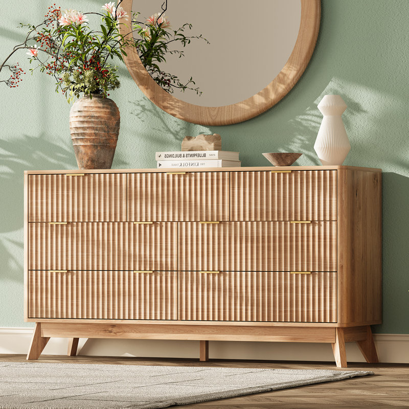 Commode 7 tiroirs Donati, commode en bois, Naturel