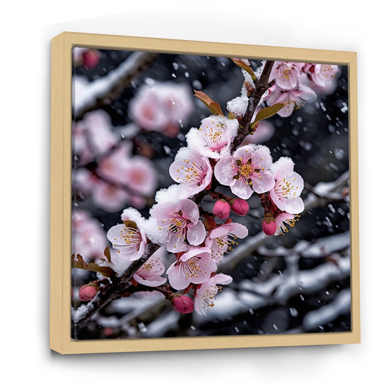 Fleur de cerisier en hiver I, H 24 po x l 24 po x P 1 po, Cadre naturel flottant