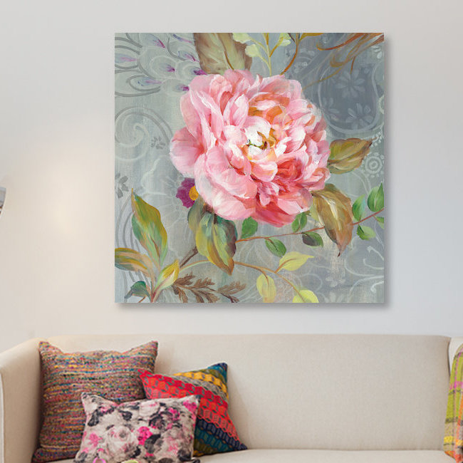 «Peony And Paisley II», reproduction d'impression sur toile tendue, H 12 po x l 12 po x P 0,75 po, Toile tendue, Pas de tapis