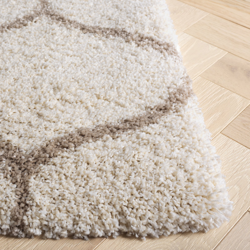 Tate Hudson Shag Performance Geometric Rug, Rectangle 9' x 12', Ivory/Beige