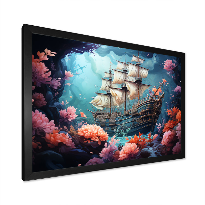 «Pirate Boat Under Water Memory» sur toile, H 12 po x l 20 po x P 1 po, Cadre photo noir simple
