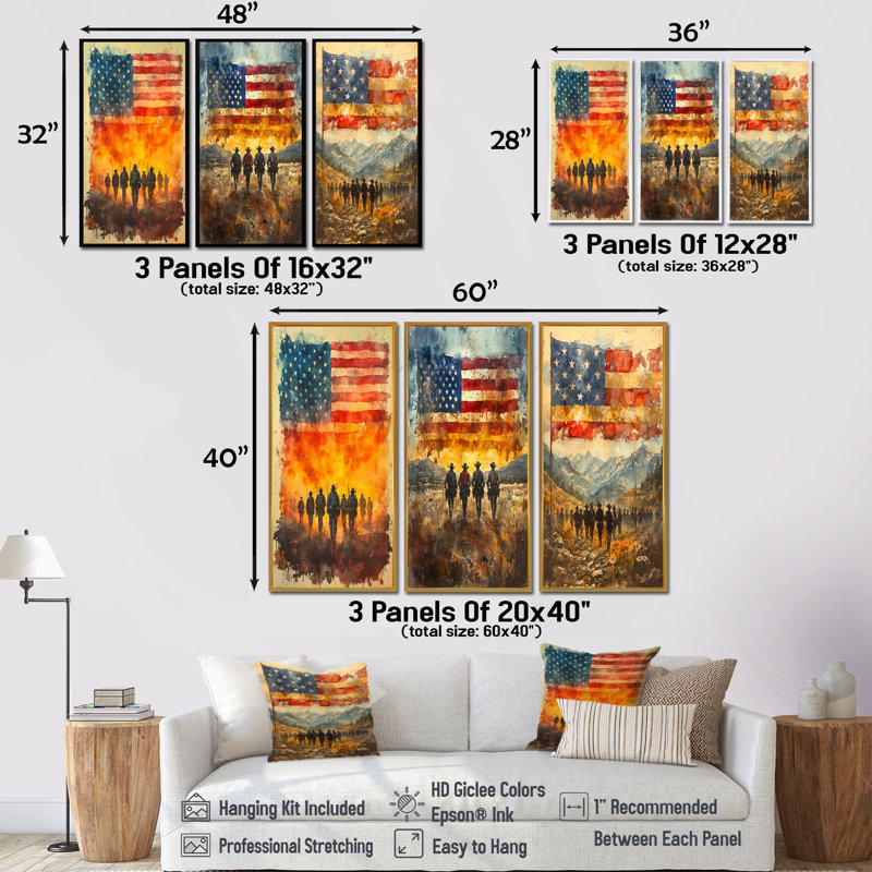 California Gold Rush Cowboys And Usa Flag I - Usa Wall Art Collection, H 28 po x l 36 po, Toile tendue, Ne s’applique pas