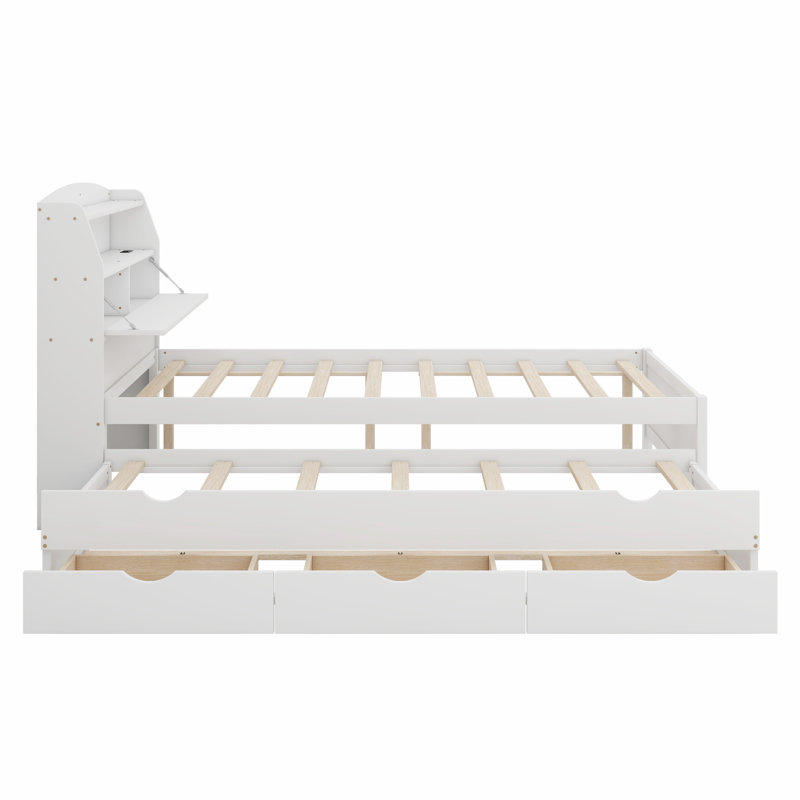 Lit plateforme en bois avec lit gigogne et tête de lit à DEL avec tiroirs