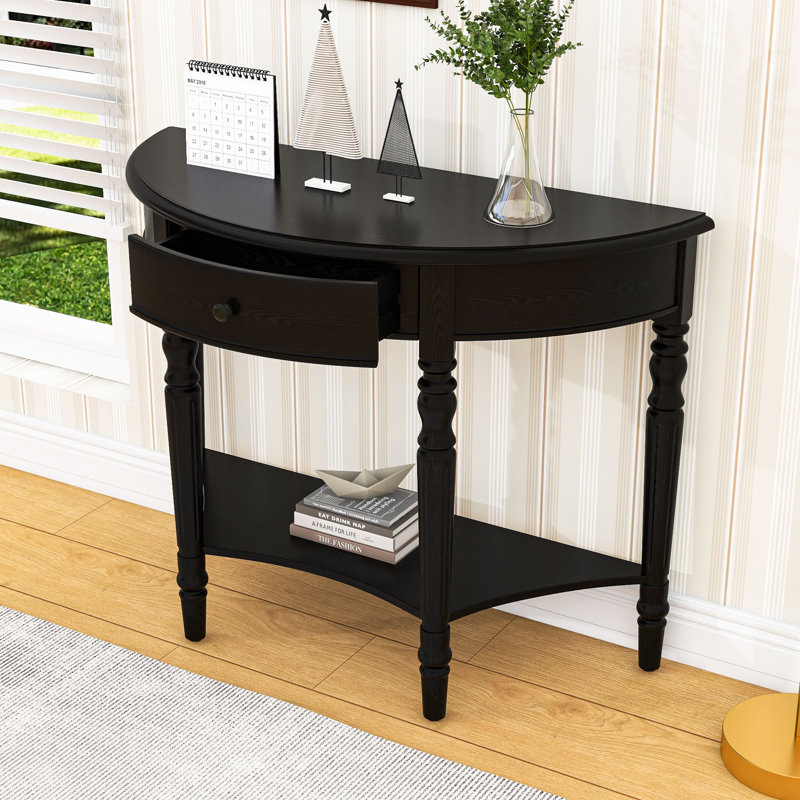 Console en bois avec tiroir et tablette, Noir