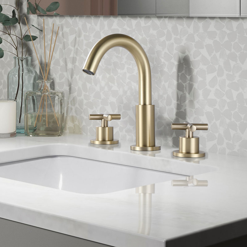 8 Inch 3-Hole Widespread Bathroom Faucet, 2-Handle Bathroom Sink Faucet, Brushed Gold, Drain Assembly Not Included