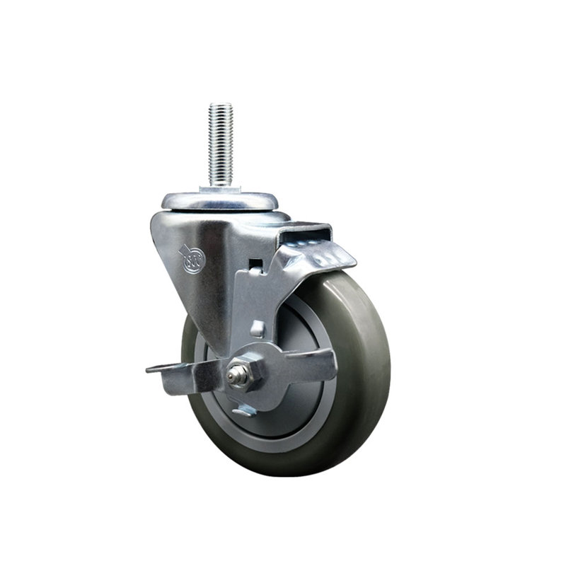 Polyurethane Wheel Swivel ½ Inch Threaded Stem Caster Set 2 Brakes