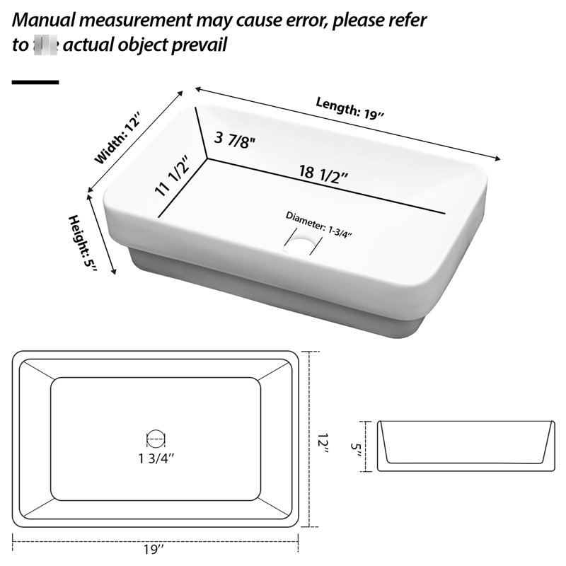 12 po x 19 po, blanc, lavabo de salle de bain en céramique, style vasque moderne, surface teintée, finition polie, bureaux 19 po x 12 po, céramique, comptoir acide et rayé, entretien sans effort, bonde standard