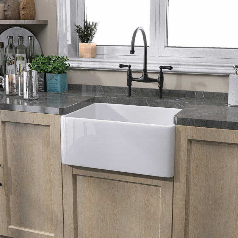Kitchen Sink 24" L x 18" W Single Bowl Fireclay Kitchen Sink with Sink Grid and Basket Strainer