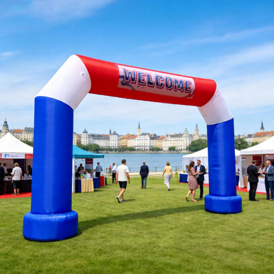  Wellcomer 20FT Polygon Inflatable Arch with Built-in Blower – Primary Color, Start/Finish Line Archway for Races, Marathons, Events, Festivals & Parties