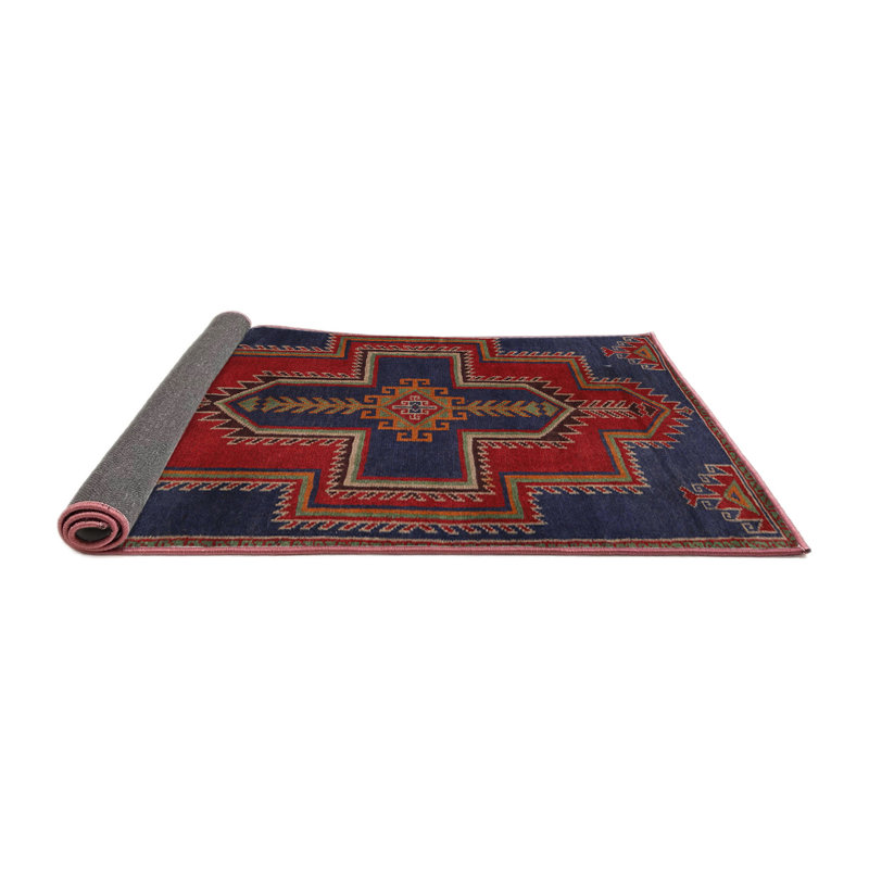 Tapis traditionnel rouge / bleu, Carré de 6 pi