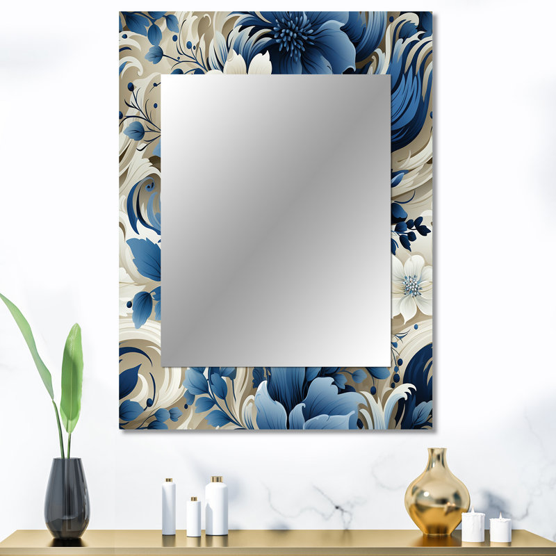 Motif victorien bleu tourbillon bleu cobalt Kennedy - miroir décoratif floral, 40 po x 30 po