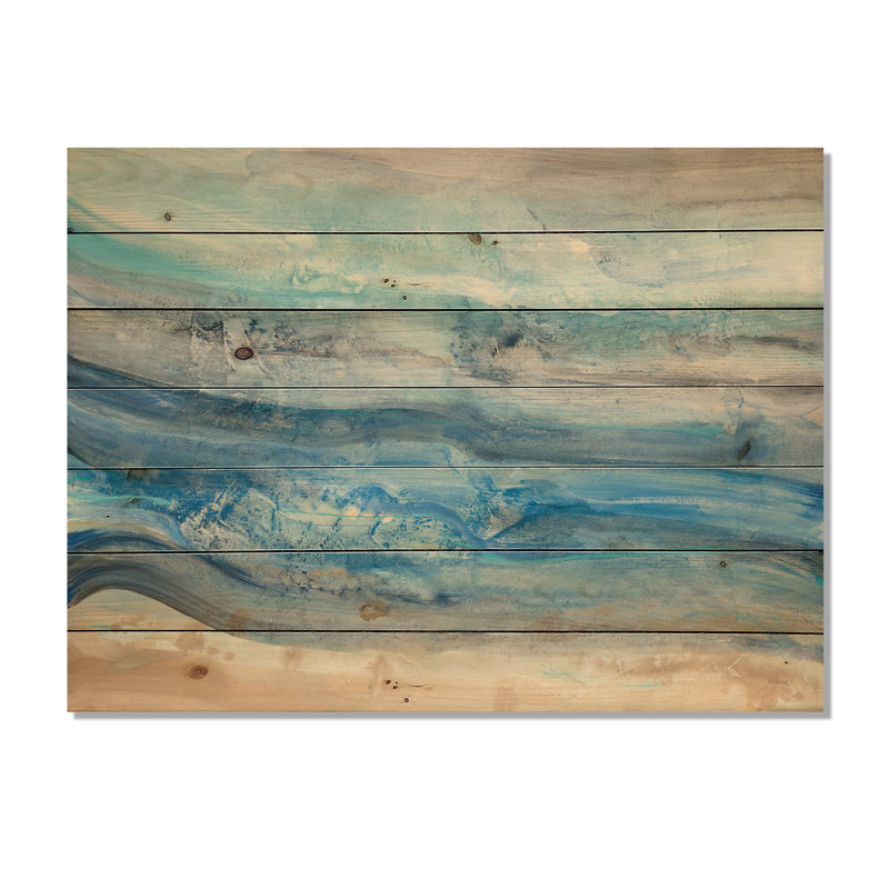 Vagues minérales océaniques - impression nautique et côtière sur bois de pin naturel, H 36 po x l 46 po x P 1,5 po